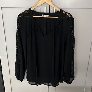 DR2 Sheer Lace Black Classy Polka Dot Dotted Chic Comfy Long Sleeves Top Large L